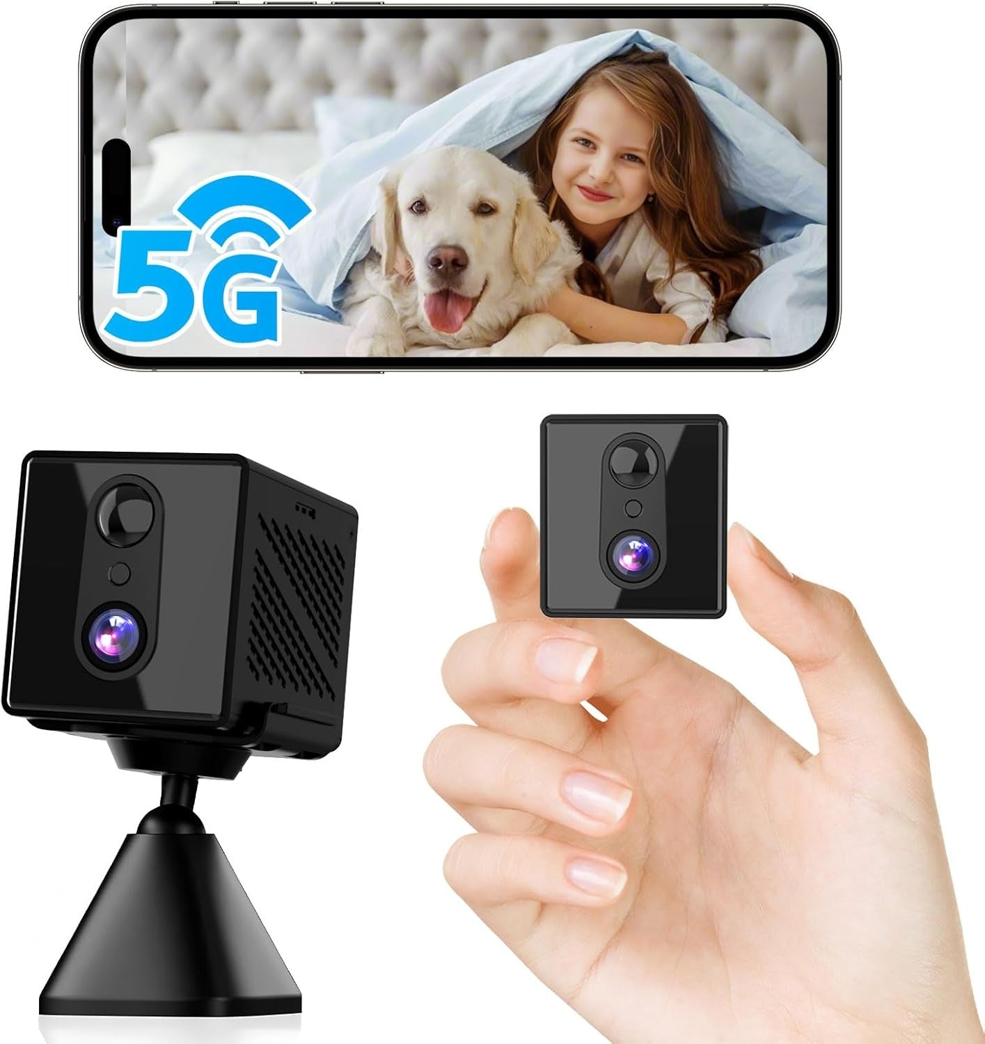 4K Valvontakamera 5GHz WiFi Mini-kamera, Yönäkö, Liiketunnistin, Pitkä akunkesto, Etäkatselu