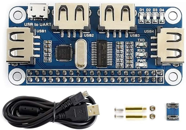 USB HUB HAT 4-porttinen Raspberry Pi Zero/A+/B/B+/2/3 - Tukee USB-A ja sarjaviestintää USB to UART -liitännällä