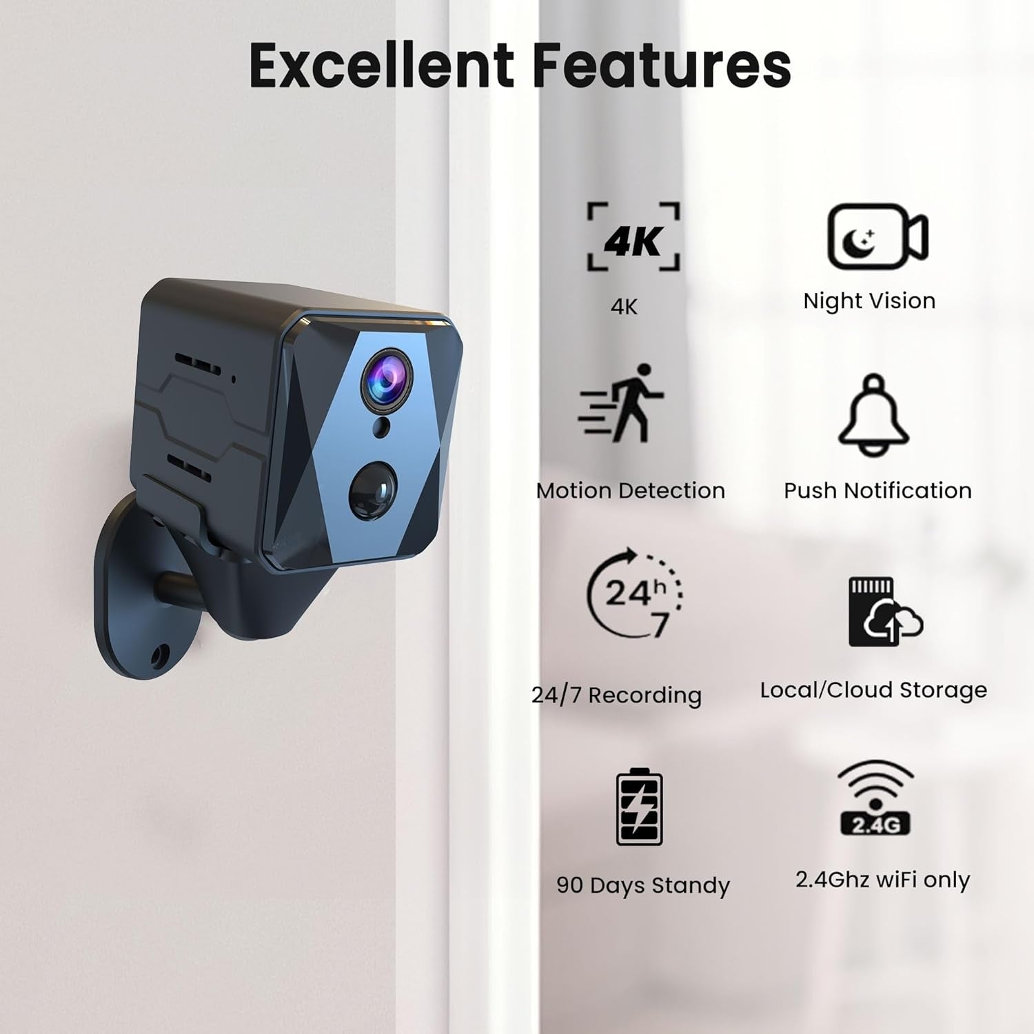2,4GHz WiFi Mini-Kamera, 4K Langaton Sisätilojen Valvontakamera