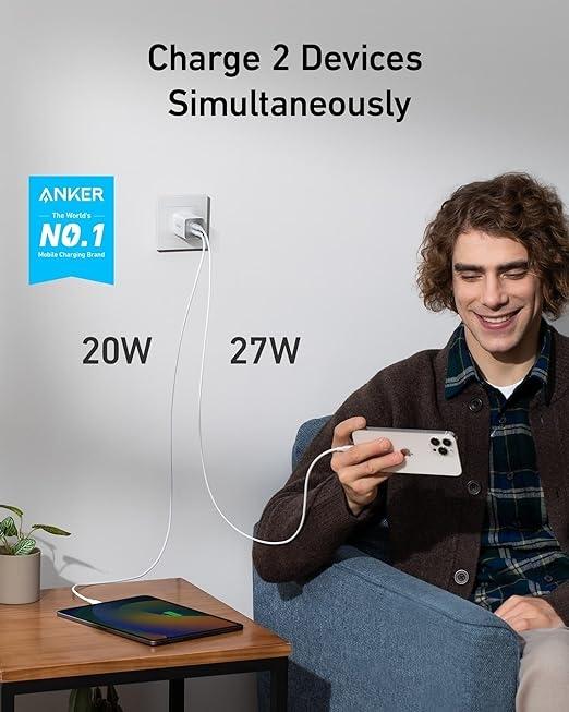 ANKER USB-C Nano-laturi 47W, 2-porttinen kompakti GaN-laturi