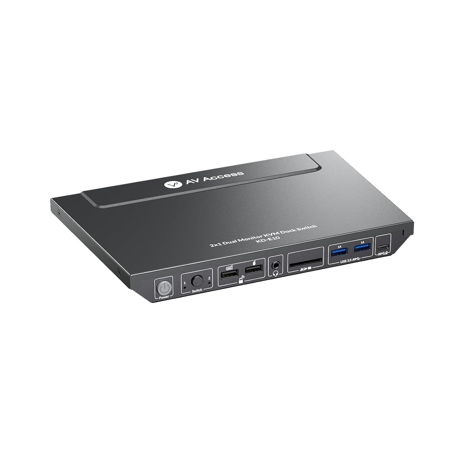 AV Access KD-E10 Dockingasema & KVM-kytkin 2 tietokoneelle kahdelle näytölle HDMI 4K60Hz, 100W PD, 3 x USB, 1G Ethernet, SD, 3.5 mm AUX Audio EDID