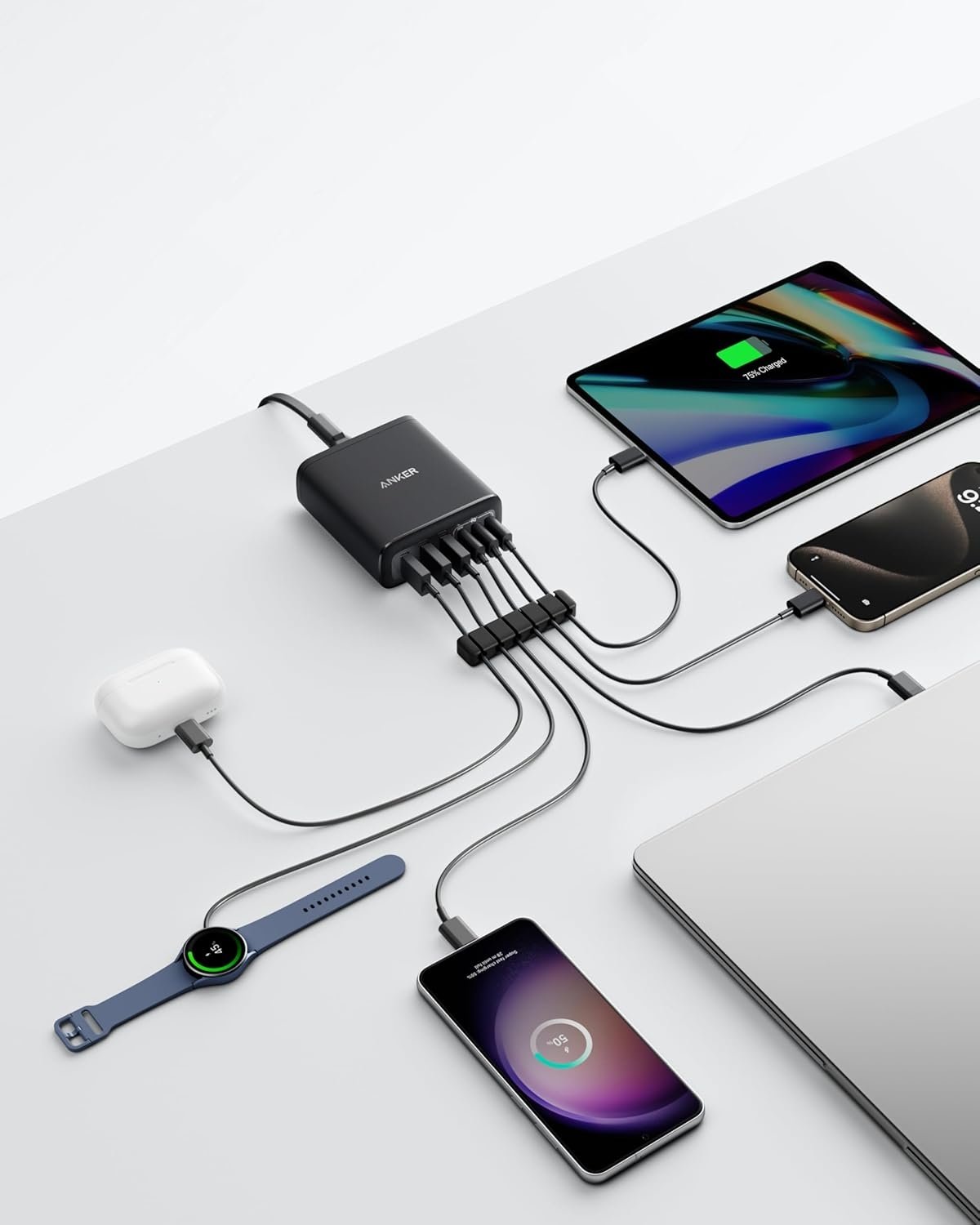 Anker USB-C ja USB-A laturi, 112W Max 6-porttinen latausasema