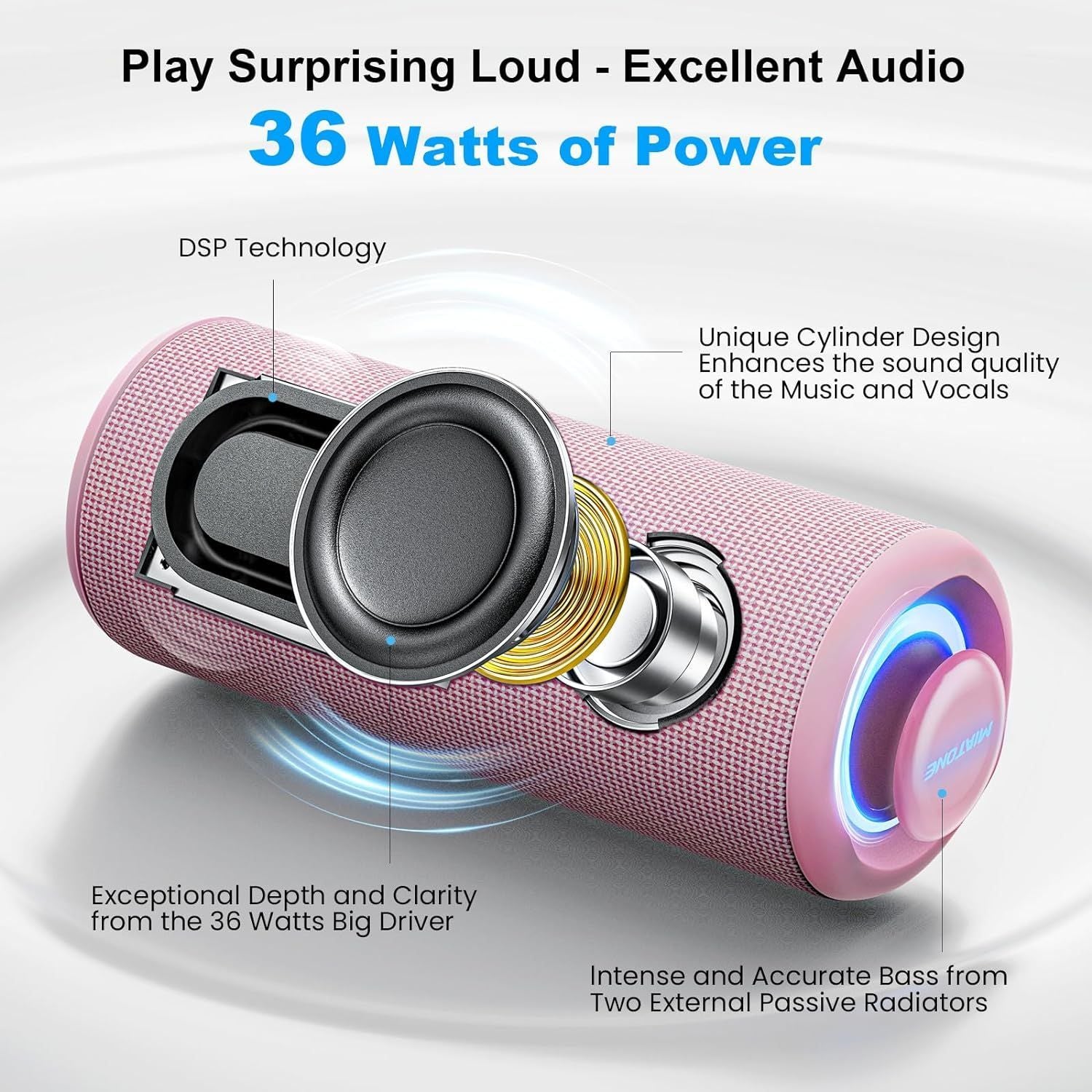 Bluetooth-kaiutin 36 W kannettava kaiutin stereoäänipohjalla, Bluetooth 5.3 langaton IP7x vedenpitävä kaiutin vaaleanpunainen