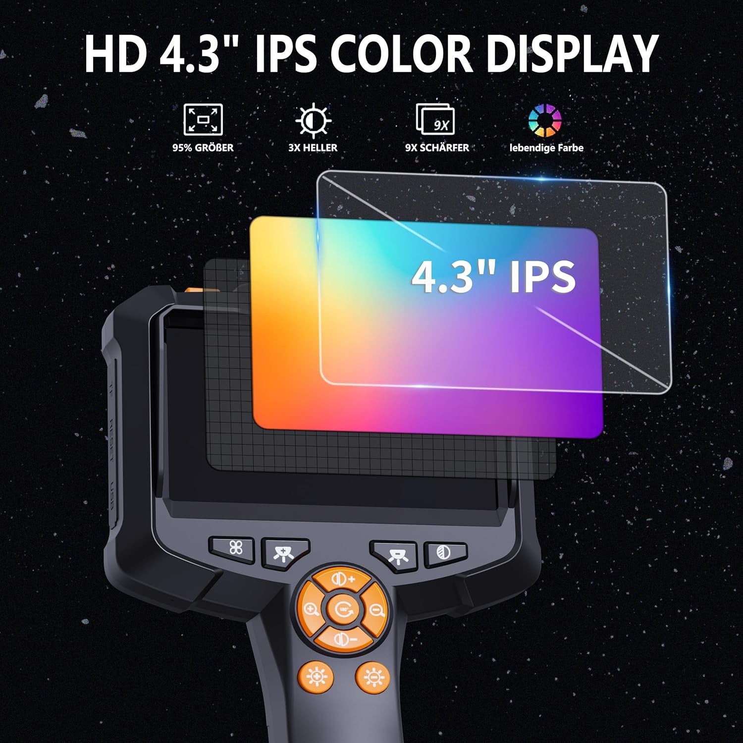 NÖRDIC 4,3" endoskooppikamera 8 LED-valolla, IP67 vedenpitävä 1080P HD 5m kaapeli