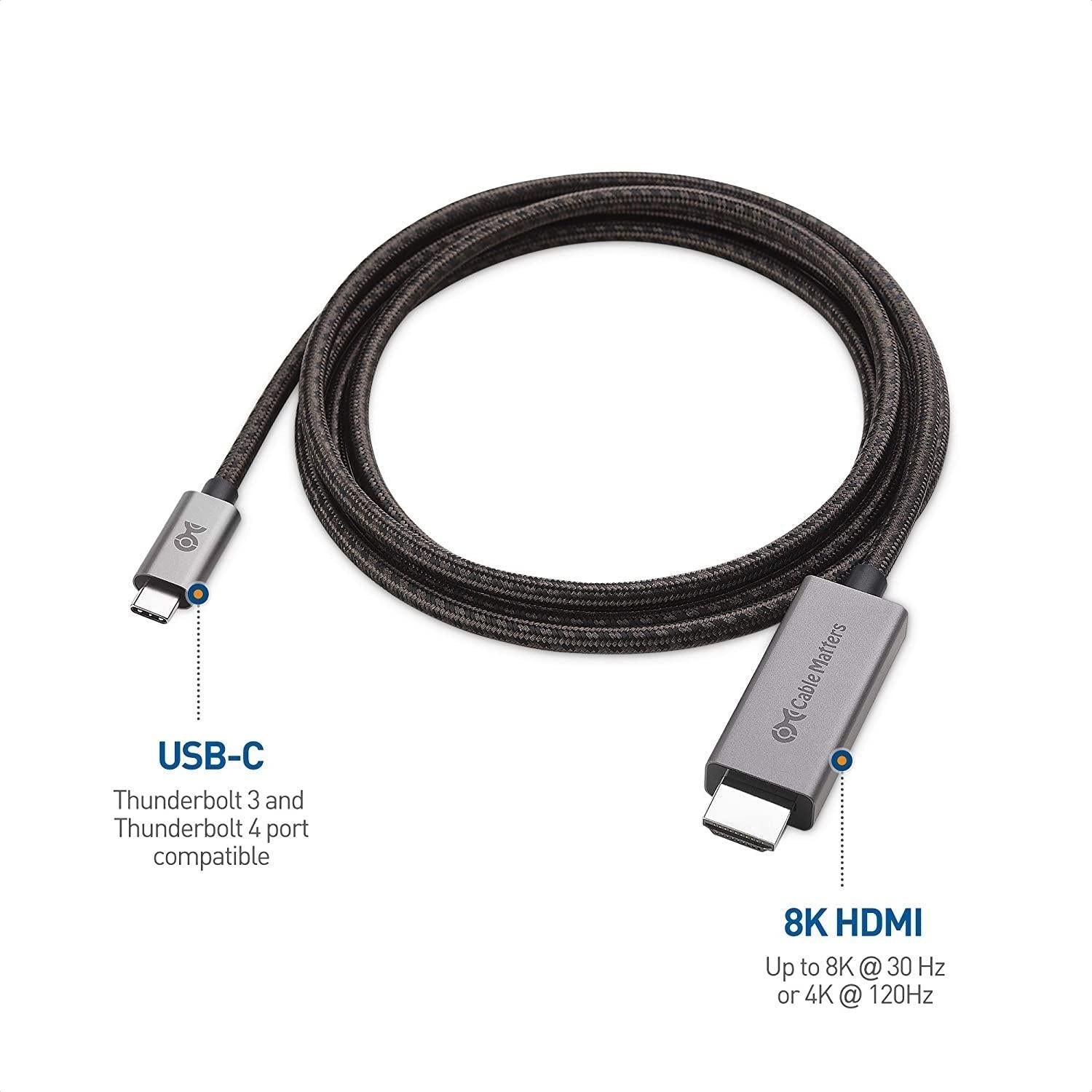 CAble Matters 1,8 metrin USB-C-HDMI-kaapeli 8K30Hz 4K 120Hz 48Gbps HDR Yhteensopiva Thunderbolt 4:n ja 3:n kanssa