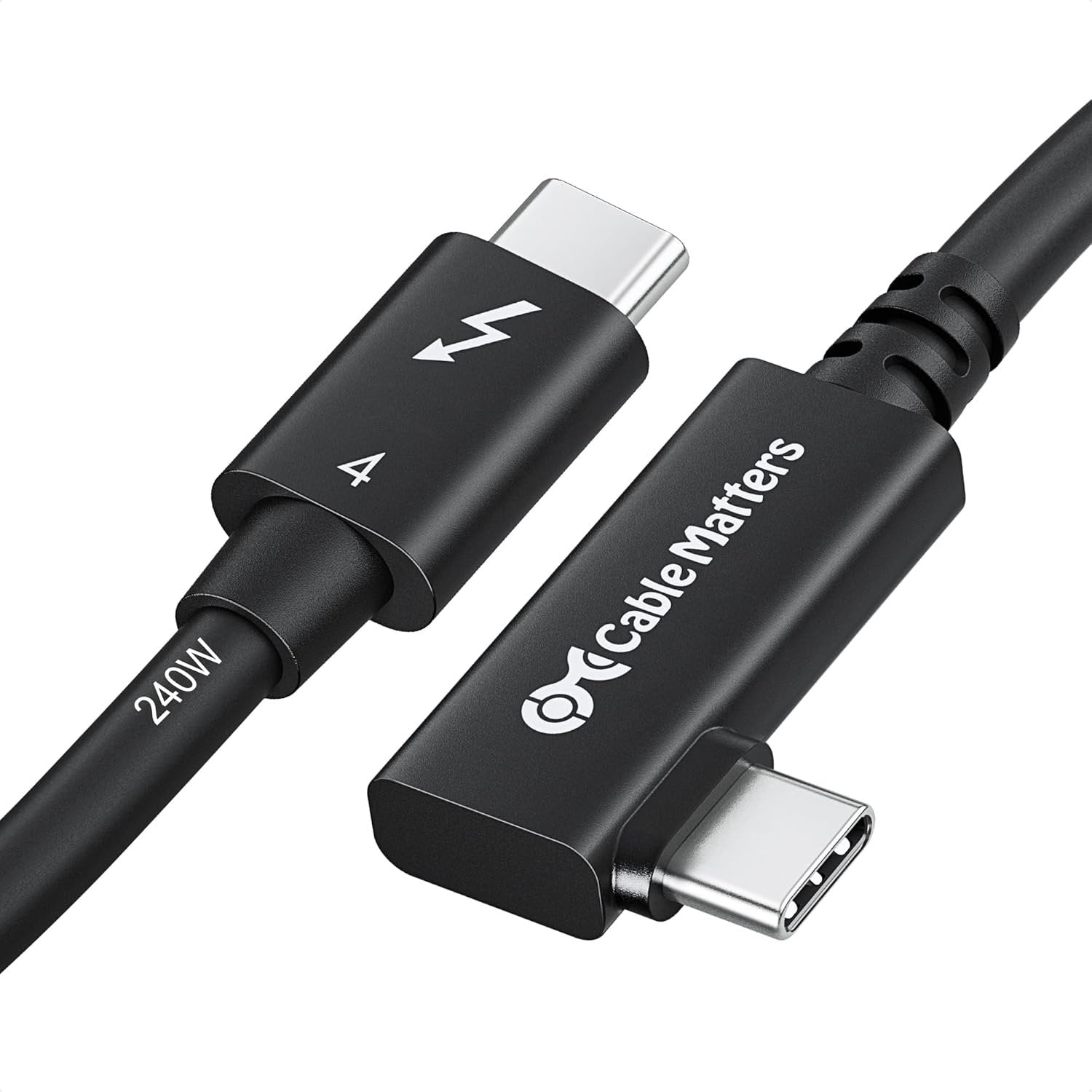 Cable Matters 80cm Intel-sertifioitu kulmikas Thunderbolt 4 -kaapeli, 40Gbps, 8K, 240W, yhteensopiva USB 4:n, Thunderbolt 3:n ja USB-C:n kanssa
