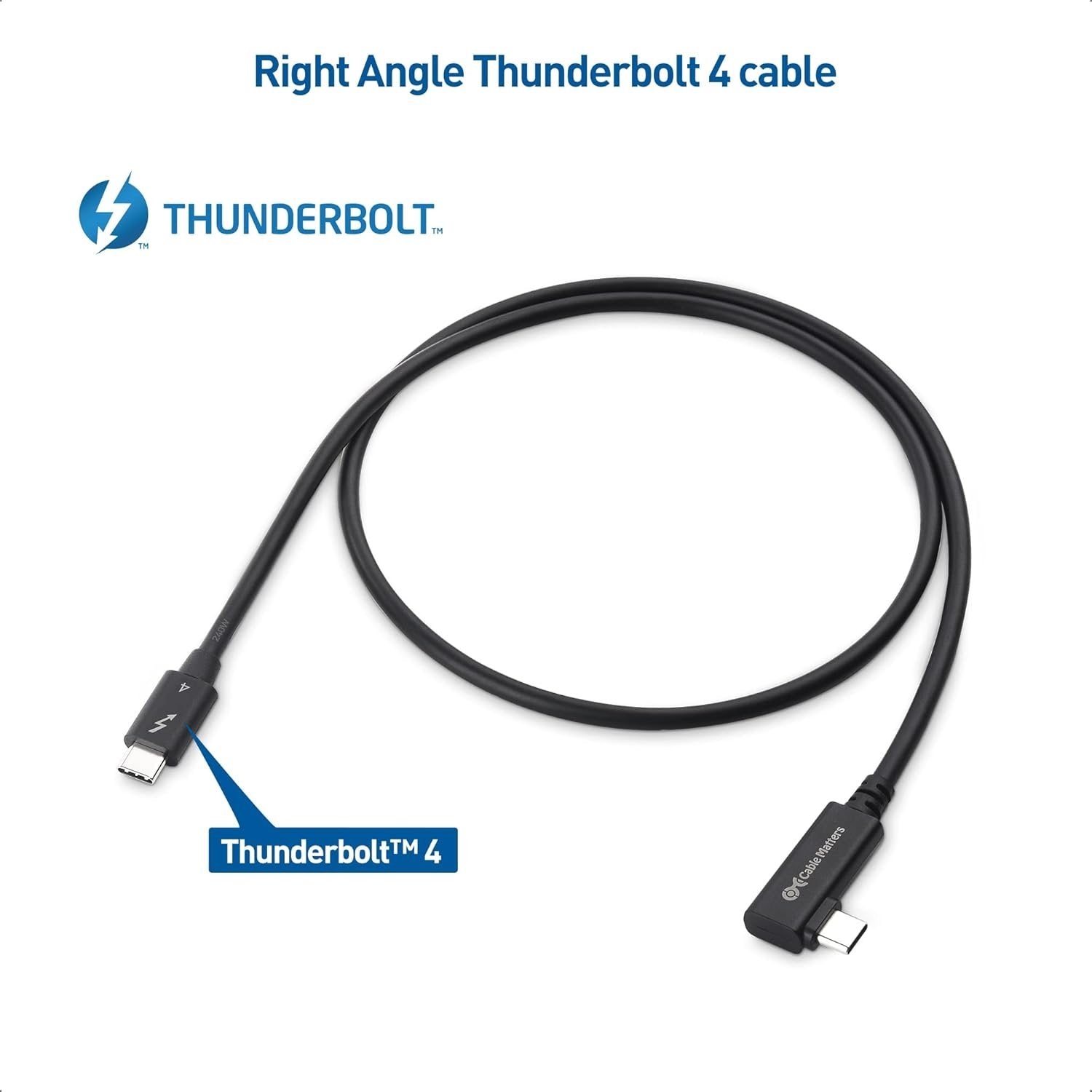 Cable Matters 80cm Intel-sertifioitu kulmikas Thunderbolt 4 -kaapeli, 40Gbps, 8K, 240W, yhteensopiva USB 4:n, Thunderbolt 3:n ja USB-C:n kanssa