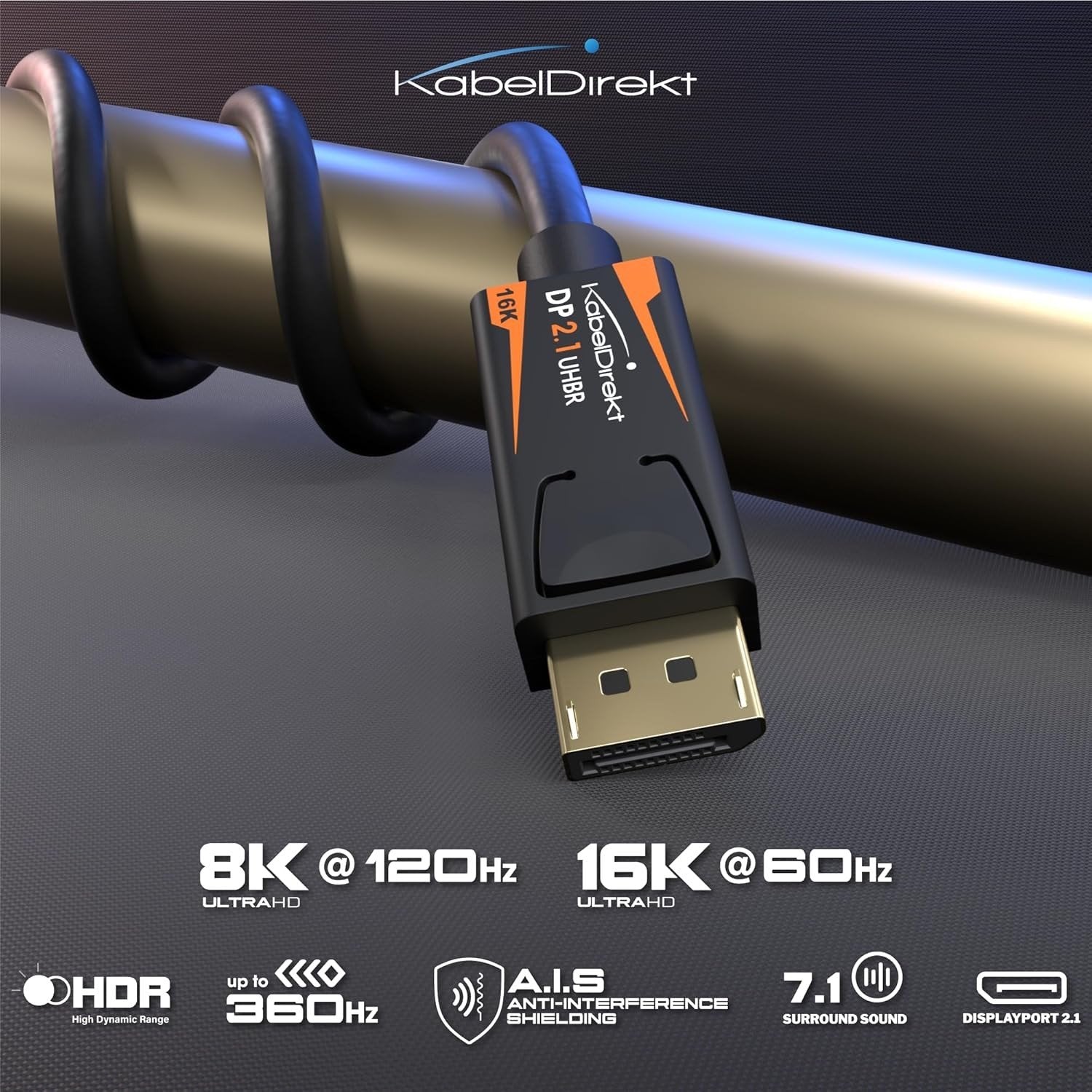 DisplayPort 2.1 kaapeli 5m DP80 UHBR20 80Gbps 16/10/8K60Hz 4K165/144Hz DSC1.2a HDR HDCP2.2 FreeSync G-Sync