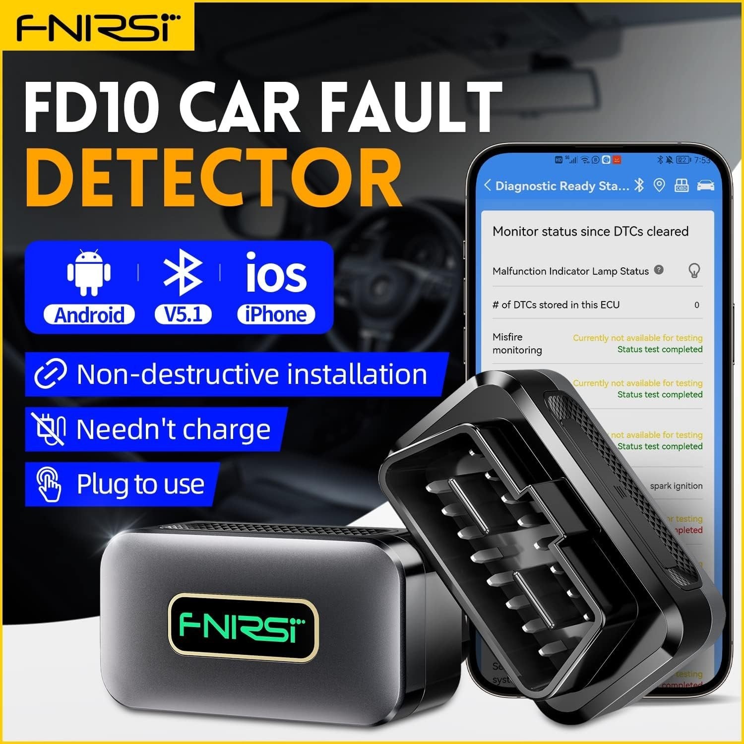 FNIRSI FD10 OBD2 vikakoodinlukija ja auton diagnostiikkatyökalu iOS:lle ja Androidille