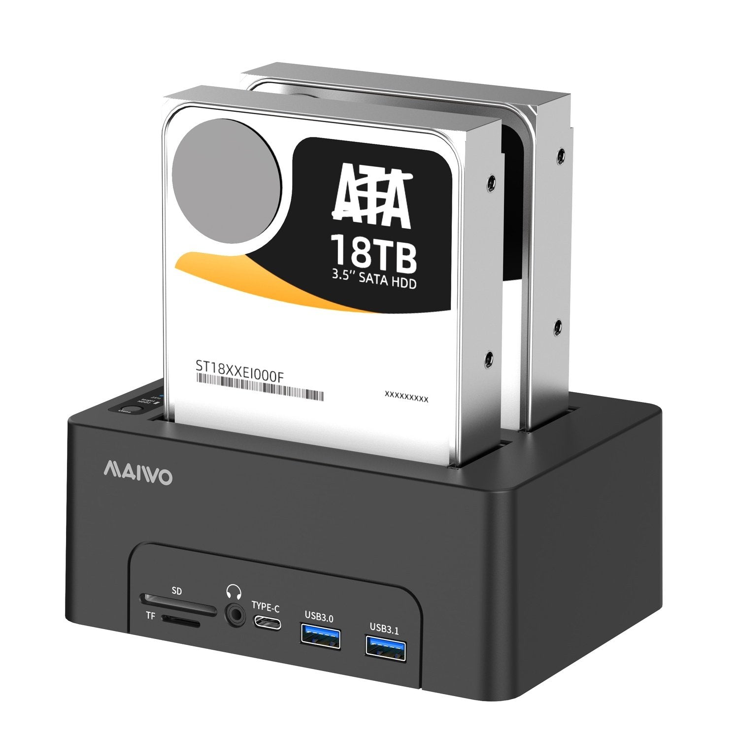 Maiwo HDD Dual telakointiasema klooni 10Gbps HDMI 4K60Hz Giga Lan Card Reader SD ja MicroSD USB HUB 2xUSB-A ja 2xUSB-C