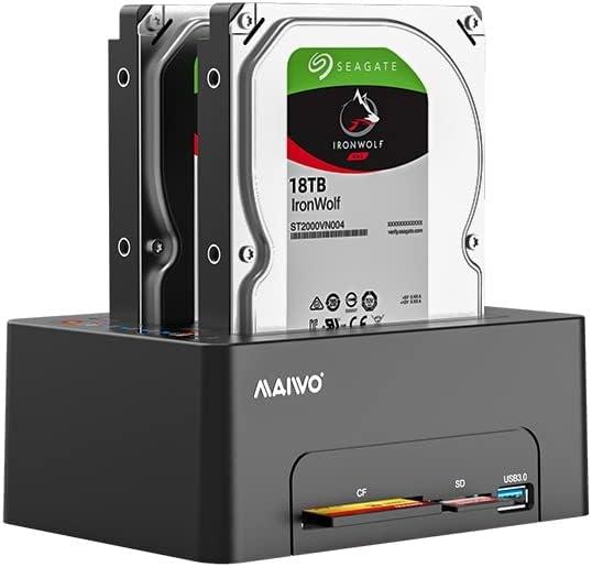 Maiwo K3082CR USB C 3.1 GEN1 5 Gb/s telakointiasema, 2 kpl SATA HDD SDD 14 Tt, UASP-tuki, SATAIII 6 Gb/s -tuki, kloonaus, kortinlukija, USB-keskitin