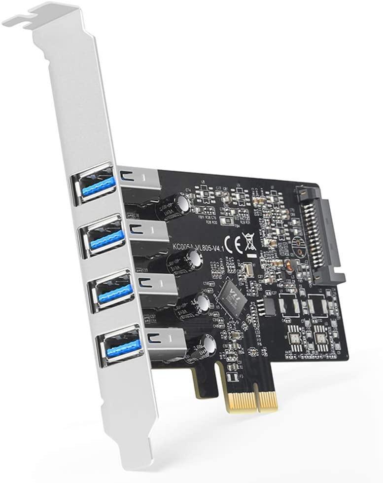 Maiwo KC005A PCI Express x1 -kortti neljälle ulkoiselle USB-A 3.1 5Gbps:lle