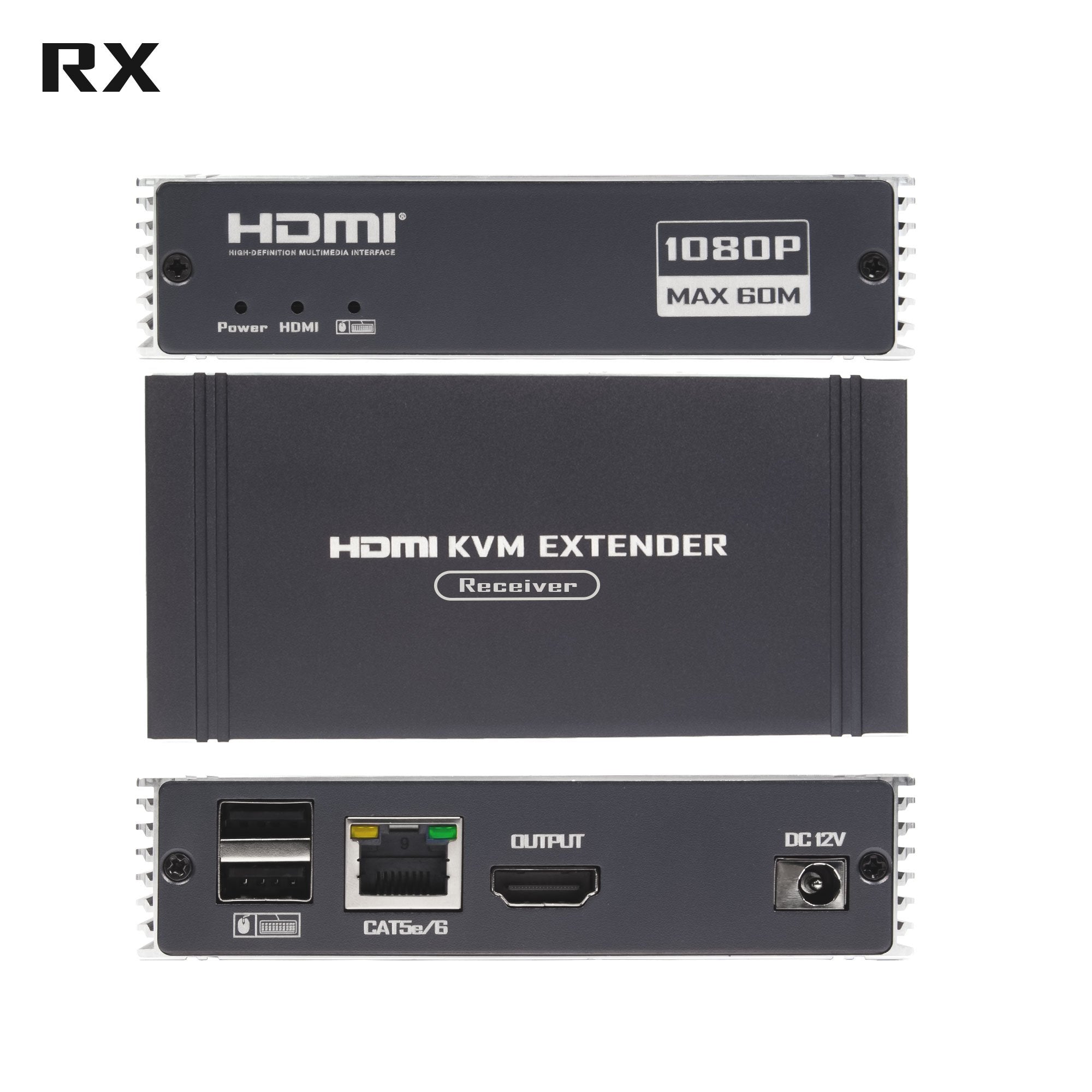 NÖRDIC 1080P 60Hz 65M HDMI KVM Extender USB over Cat5e/Cat6, POC loop-tuella, USB näppäimistölle ja hiirelle PC-/tietokonekäyttöön