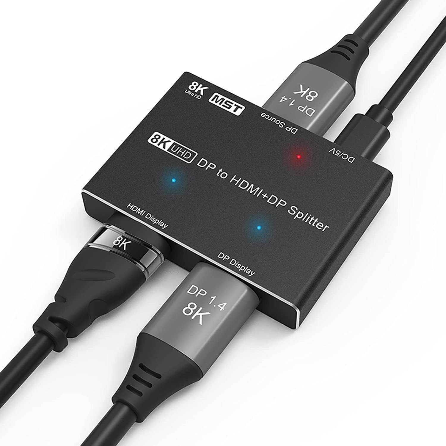 NÖRDIC 1-2 -jakaja 1xDisplayport 1xHDMI:hen ja 1xDisplayport 8K30Hz tuki MST:lle ja HDR:lle