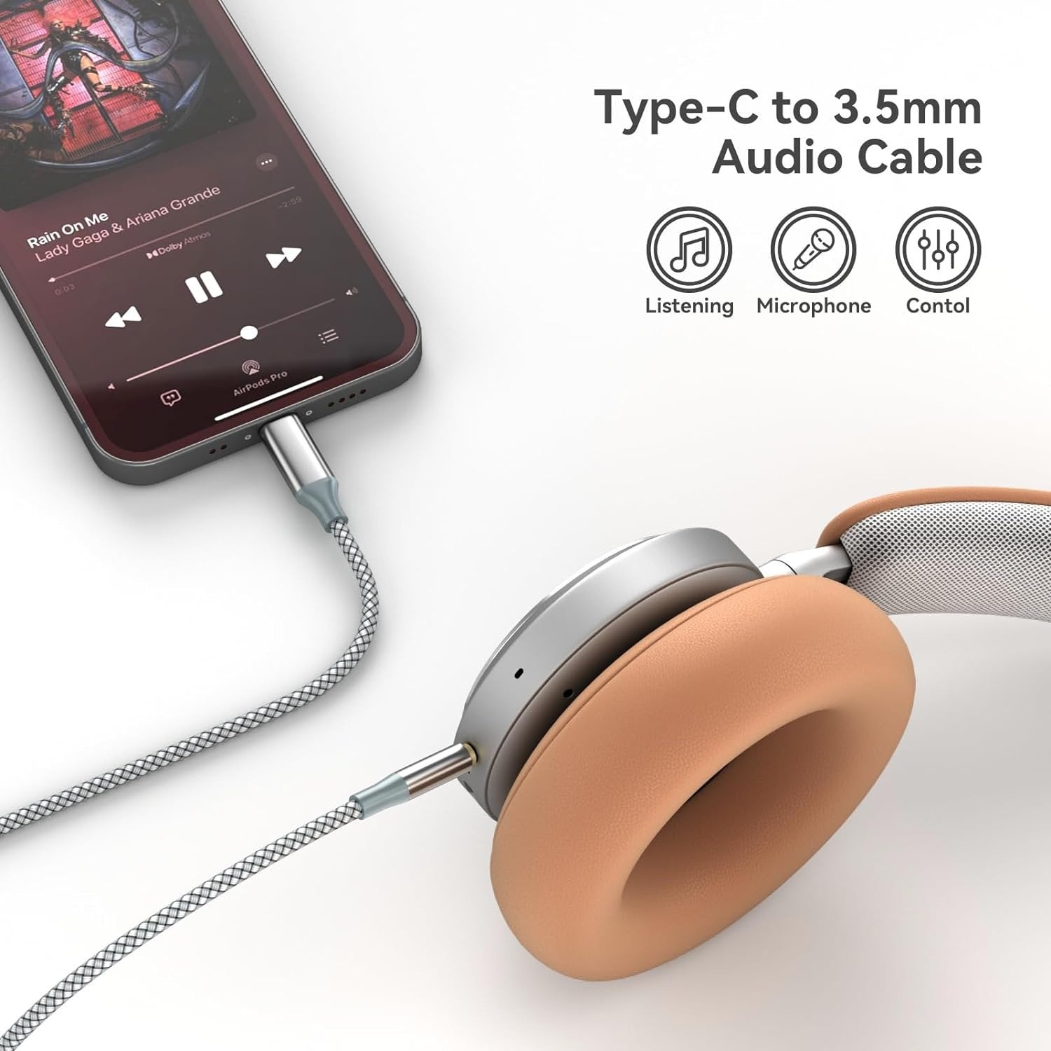 NÖRDIC 1,2 m USB-C - 3,5 mm kuulokeliitäntä AUX-kaapeli