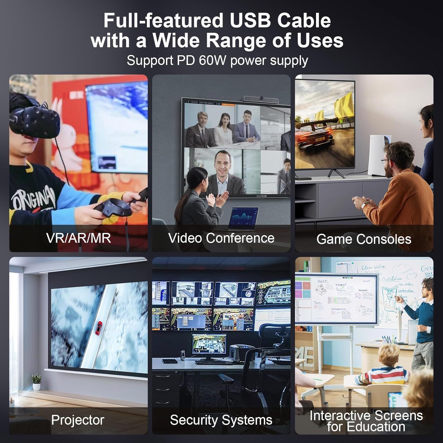 NÖRDIC 15 m aktiivinen AOC kuitukaapeli USB 3.1 Gen2 Type C - Type C 4K 60Hz 10Gbps PD60W
