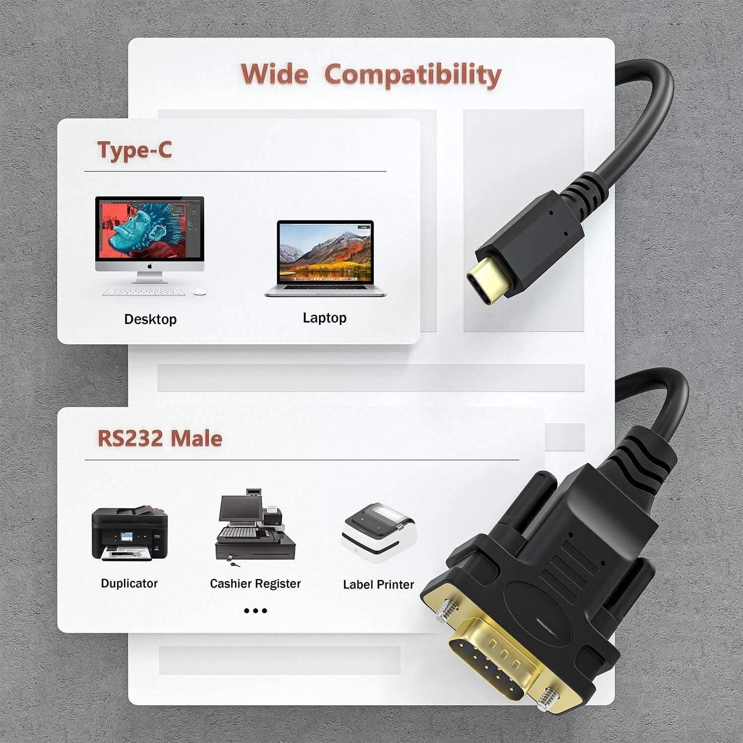 NÖRDIC USB-C sarjaportti DB9 RS232 1.8m