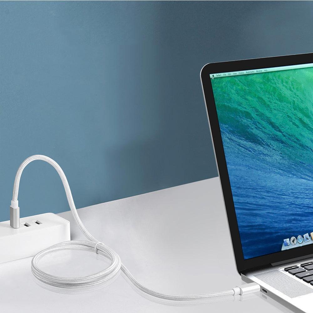 NÖRDIC 1m USB C 3.1 USB C Nylon Braided Kaapeli Pika lataus 5A Gen2 10Gbps Power Delivery PD 100W Emarker White