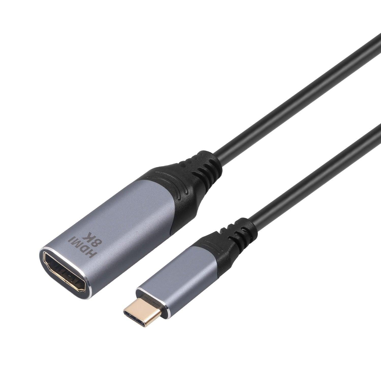 NÖRDIC 20 cm sovitin USB-C - HDMI 2.1 8K30Hz 4K120Hz 48Gbps HDR Yhteensopiva Thunderbolt 3:n ja 4:n kanssa