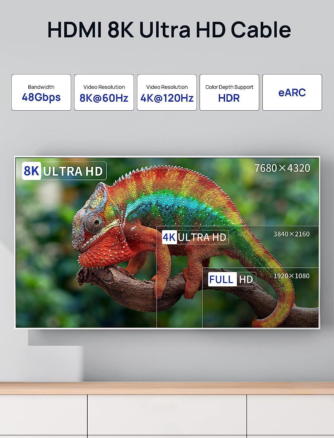 NÖRDIC 25 cm ohut Ultra High Speed HDMI2.1 8K 60 Hz 4K 120 Hz 48 Gbps Dynaaminen HDR eARC -pelitila VRR Dolby ATMOS