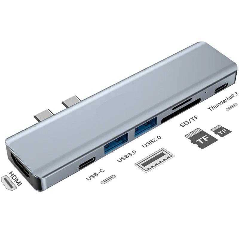 NÖRDIC 2–7 USB-C-telakointiasema MacBook Prolle ja Airille 1xHDMI 4K30Hz 1xUSB-A 3.1 1xUSB-A 2.0 1xUSB-C 3.1 1xUSB-C 100W PD 1x SD/TF-kortinlukija