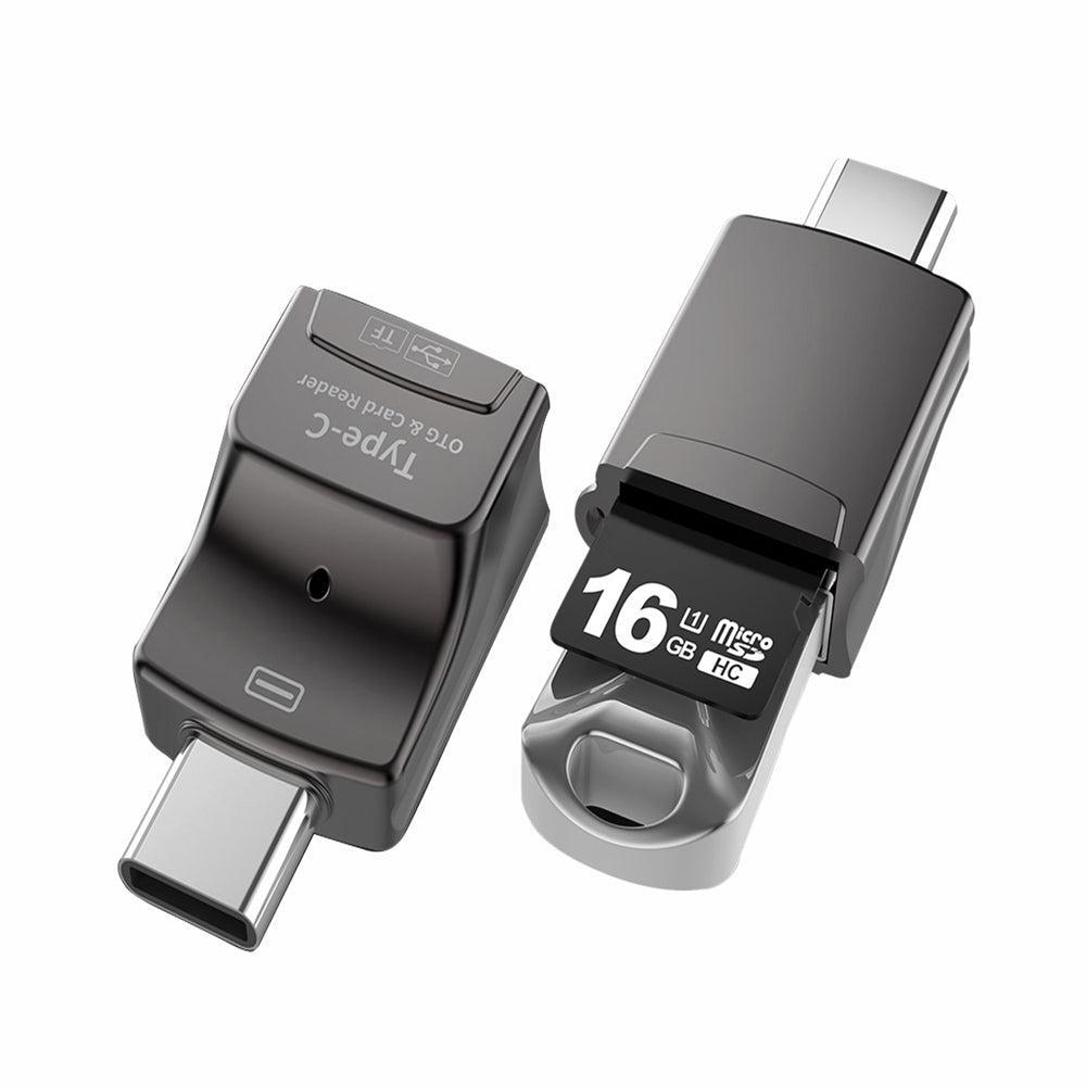 NÖRDIC 2 in 1 OTG USB3.1 Sovitin USB-C:hen kortinlukijalla 2TB TF / Micro SD / Micro SDHC / Micro SDXC
