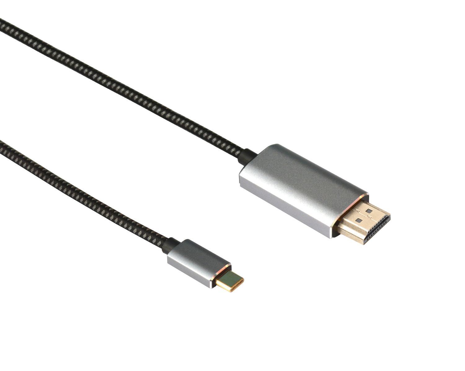 NÖRDIC 2 m USBC HDMI 4K 60 Hz nailonpunottu kaapeli, Space Grey, tuki HDCP1.4:lle ja 2.2:lle, puhdasta kuparia 99,99 %