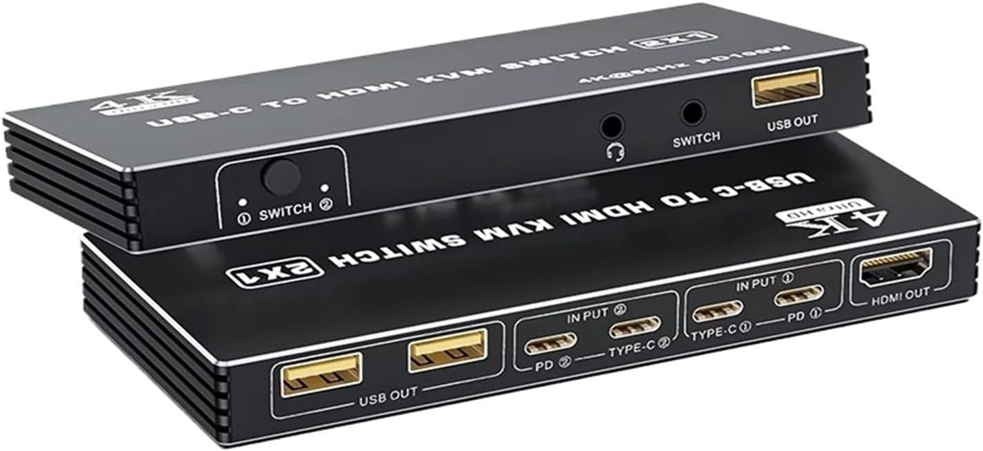 NÖRDIC USB-C–HDMI KVM-kytkin 4K 60Hz, Type-C KVM-kytkin HDMI:lle 2 tietokonetta 1 HDMI-näyttö