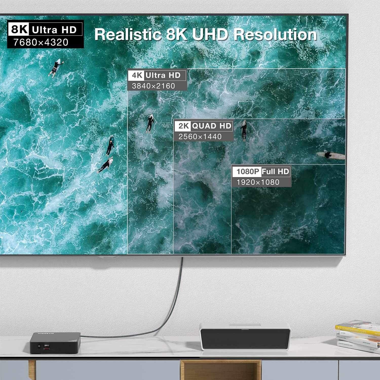 NÖRDIC 3m Displayport 1.4 - HDMI 2.1 8K60Hz 4K120/144Hz Dynamic HDR 32.4Gbps Dolby ATMOS