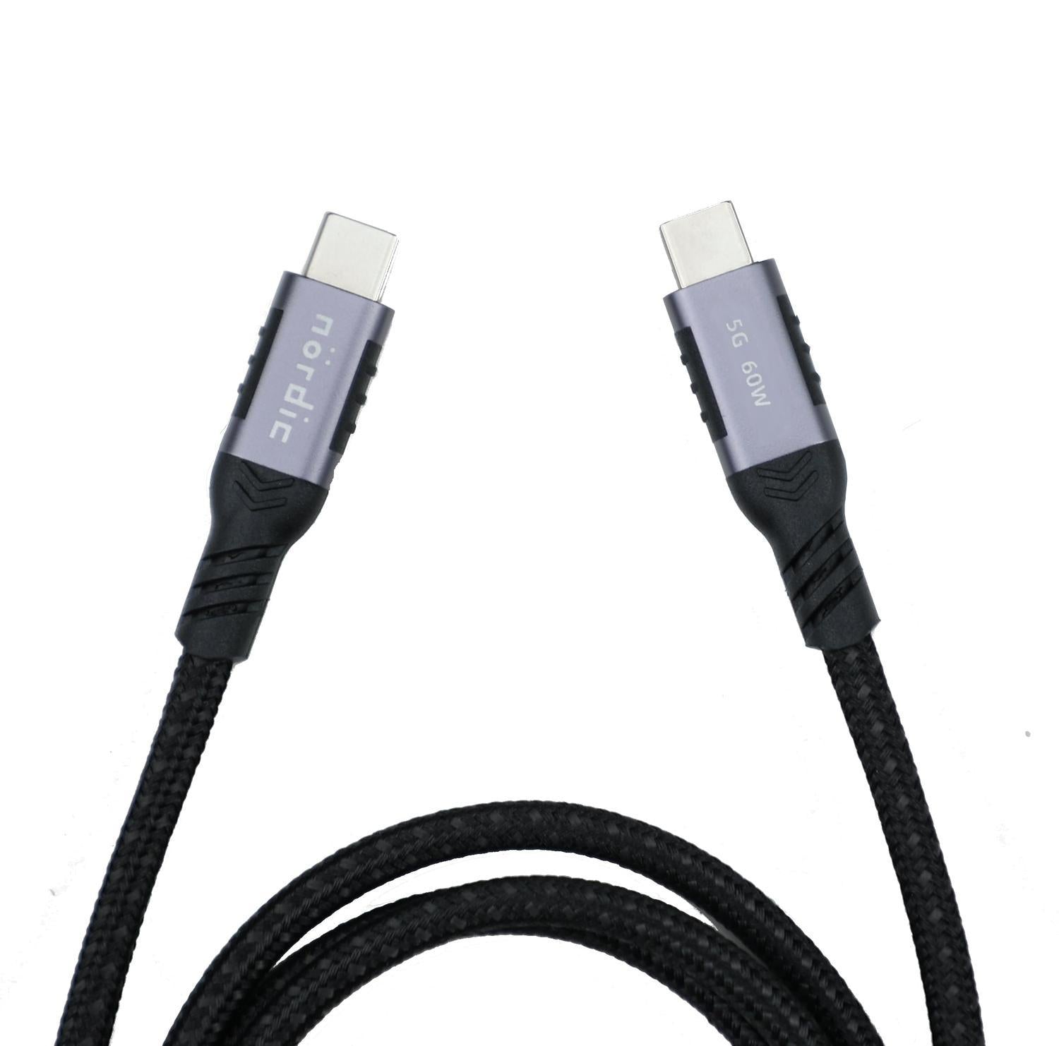 NÖRDIC 3m USB3.2 Gen1 USB-C - C nylon punottu kaapeli pikalataus 3A 5Gbps Virtalähde PD 60W