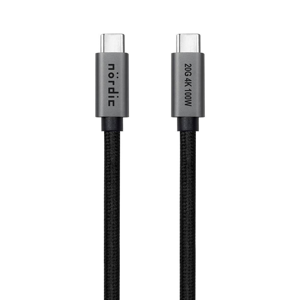NÖRDIC 3m USB3.2 Gen2 USB-C–C nylon-punoskaapelin pikalataus Power Deliveryllä PD100W 20Gbps 5A ja merkkivalo