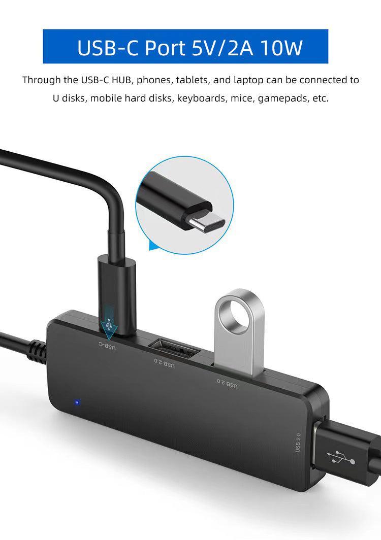NÖRDIC 4-porttinen USB-C 2.0 -keskitin 3xUSB-A 480Mbps 1xUSB-C 480Mbps