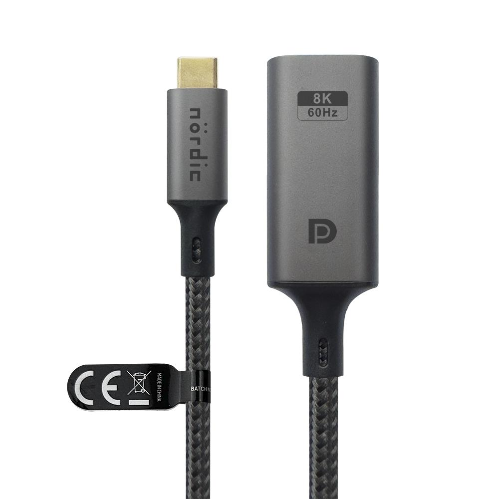 NÖRDIC 50 cm USBC–DP 1.4 -kaapeli 8K30Hz 4K120Hz 32.4Gbps