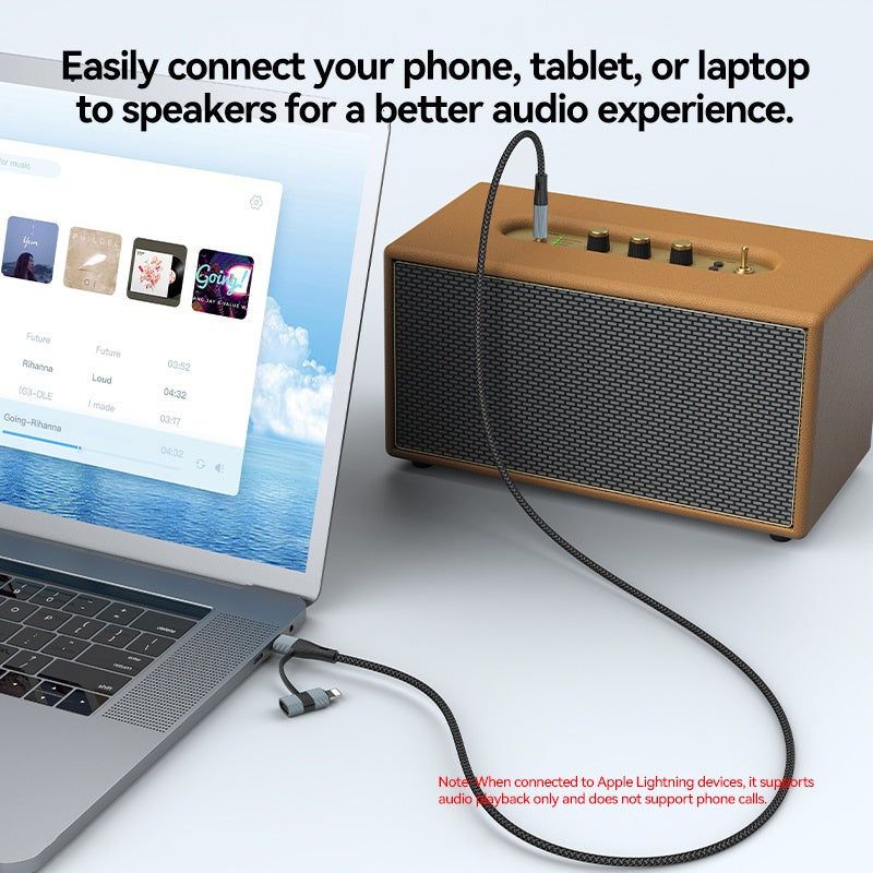 NÖRDIC Audio-adapteri USB-C/Lightning – 3,5 mm stereo 13 cm