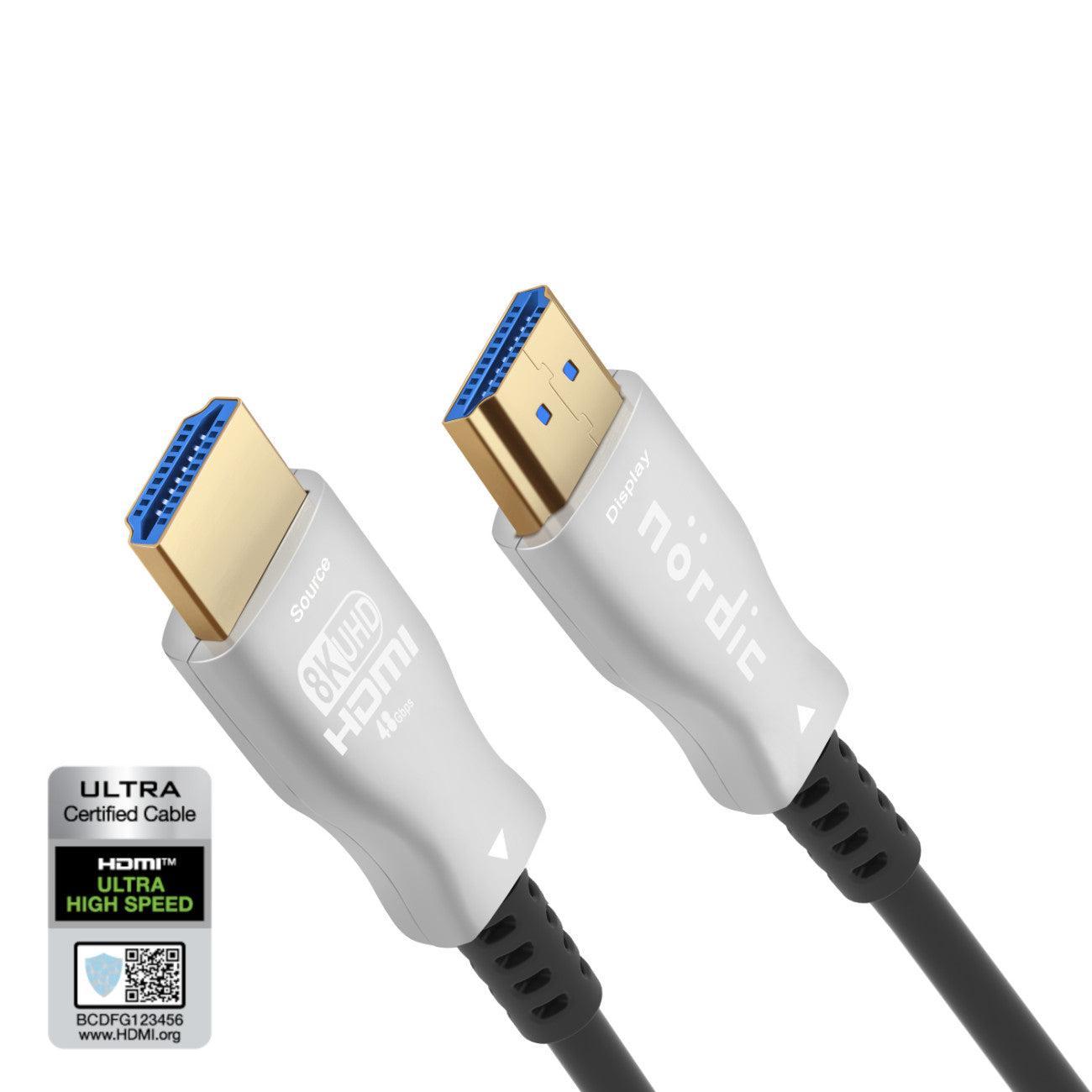 NÖRDIC CERTFIED 10m Ultra High Speed HDMI 2.1 aktiivinen AOC optinen kuitukaapeli 8K 60Hz 4K 120Hz 48Gbps Dynamic HDR, eARC, VRR yhteensopiva