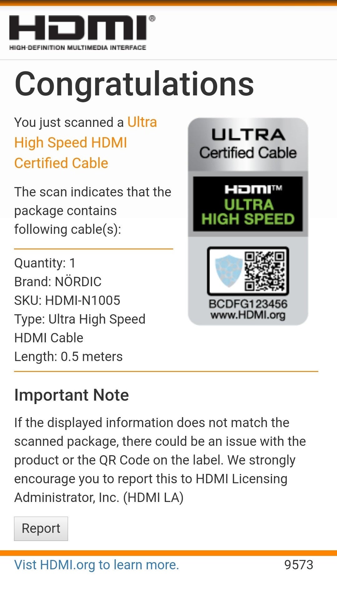 NÖRDIC CERTIFIED CABLES 50 cm Ultra High Speed HDMI 2.1 -kaapeli, 8K@60Hz, 4K@120Hz, 48Gbps, Dynamic HDR, eARC, VRR, Dolby Atmos, nailonpunottu, kullatut liittimet