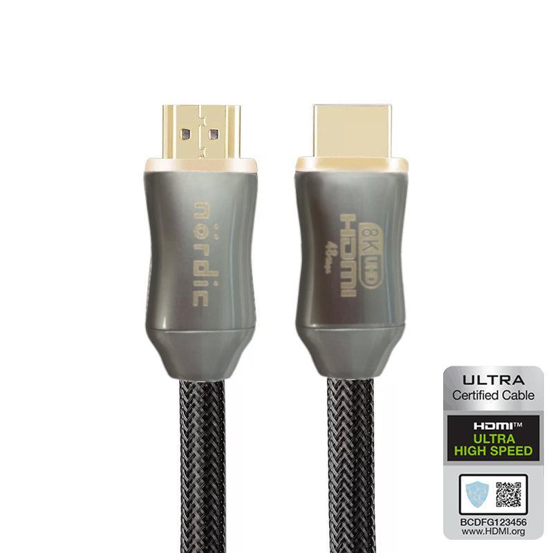 NÖRDIC CERTIFIED KAAPELIT 3m Ultra High Speed HDMI2.1 8K 60Hz 4K 120Hz 48Gbps Dynamic HDR eARC VRR nailonpunottu kaapeli kullattu erittäin kestävä