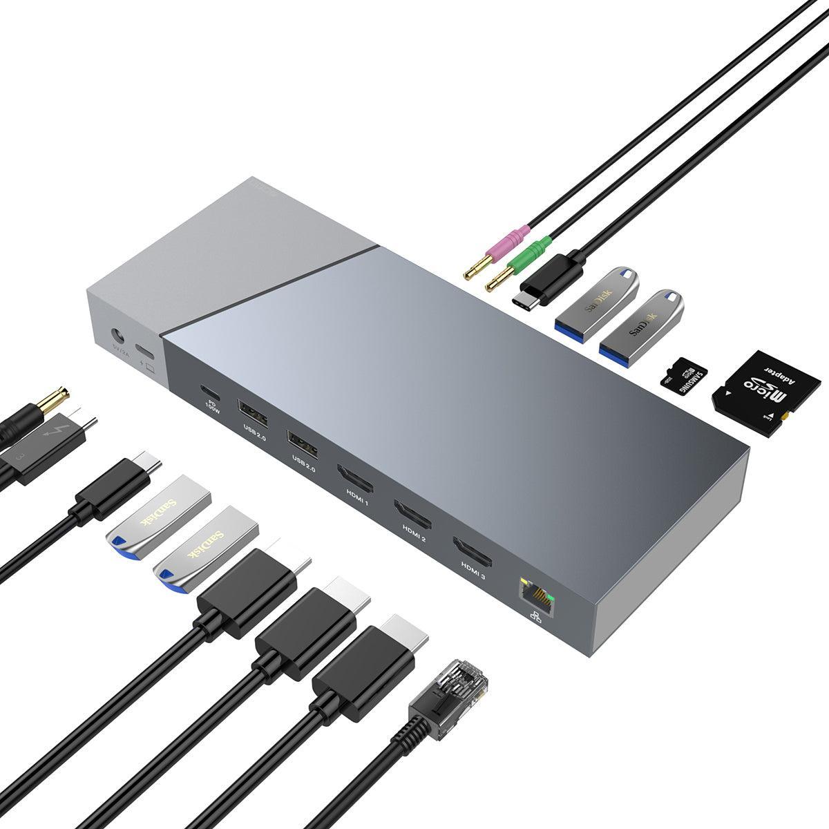 NÖRDIC DisplayLink USB-A- ja USB-C-telakointiasemat 1–15 kolmelle näytölle 1xHDMI 4K30Hz 2xHDMI 2K50hz Mac M1 M2 Thunderbolt 3 & 4:lle