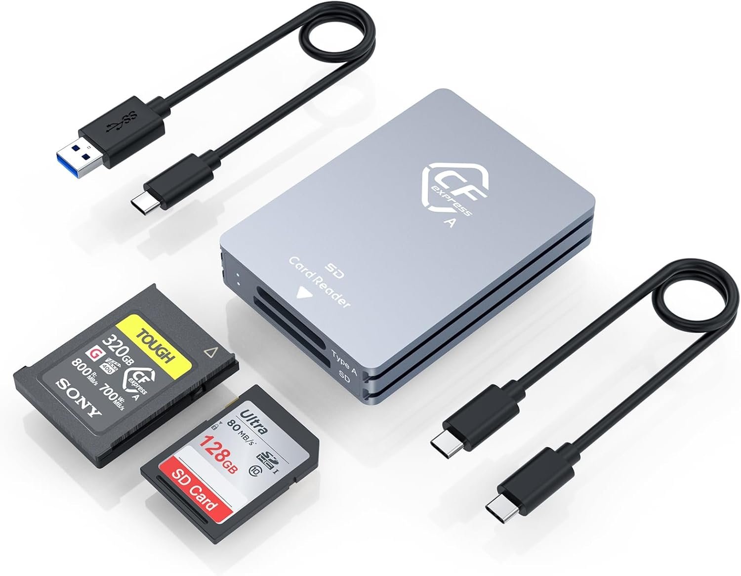 NÖRDIC Dual-Slot CFexpress Type A ja SD-kortinlukija, USB 3.2 Gen 2 10Gbps Windows/Mac/Linux/Android