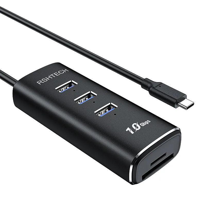 NÖRDIC Gen2 3.2 USB-C 3port Hub 10Gbps 1m kaapeli 3xUSB-A 1xSD 1xTF kortinlukija