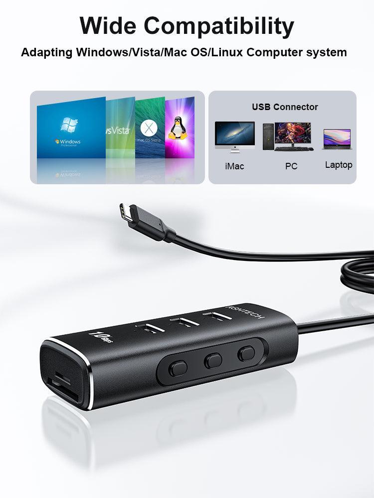 NÖRDIC Gen2 3.2 USB-C 3port Hub 10Gbps 1m kaapeli 3xUSB-A 1xSD 1xTF kortinlukija