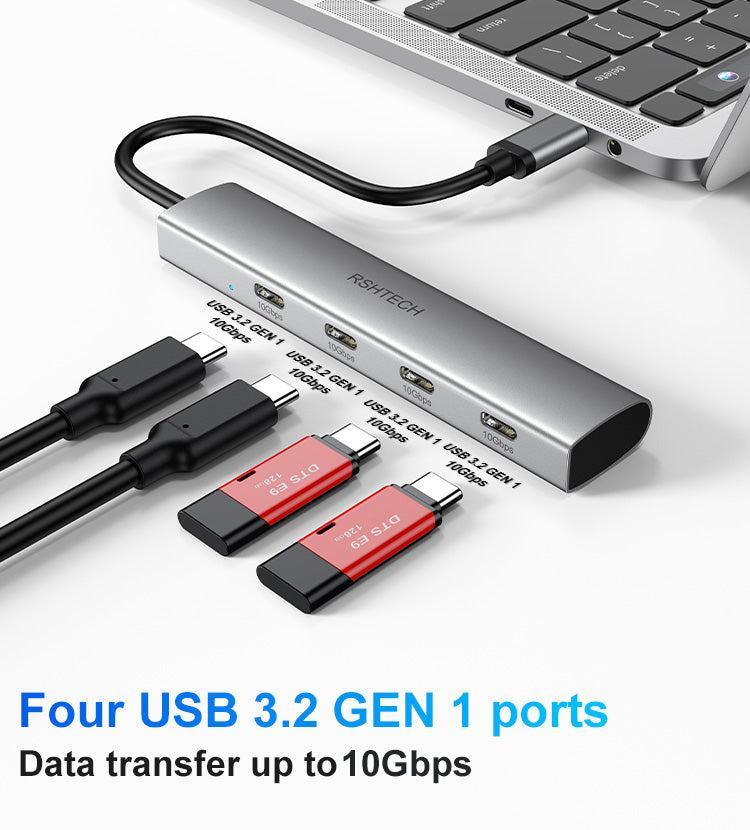 NÖRDIC Gen2 3.2 USB-C 4-porttinen keskitin 10Gbps 19cm kaapeli 4xUSB-C