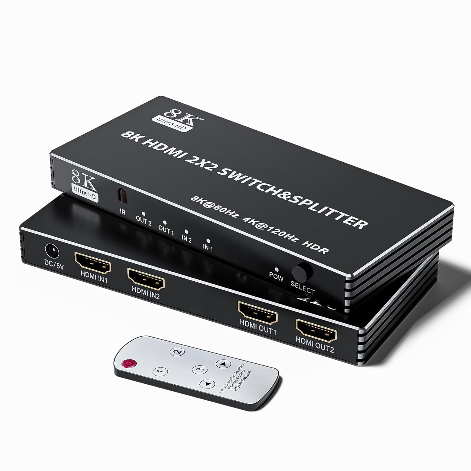 NÖRDIC HDMI 2.1 -kytkin ja -jakaja 2x2 8K60Hz 4K120Hz HDR HDCP2.3