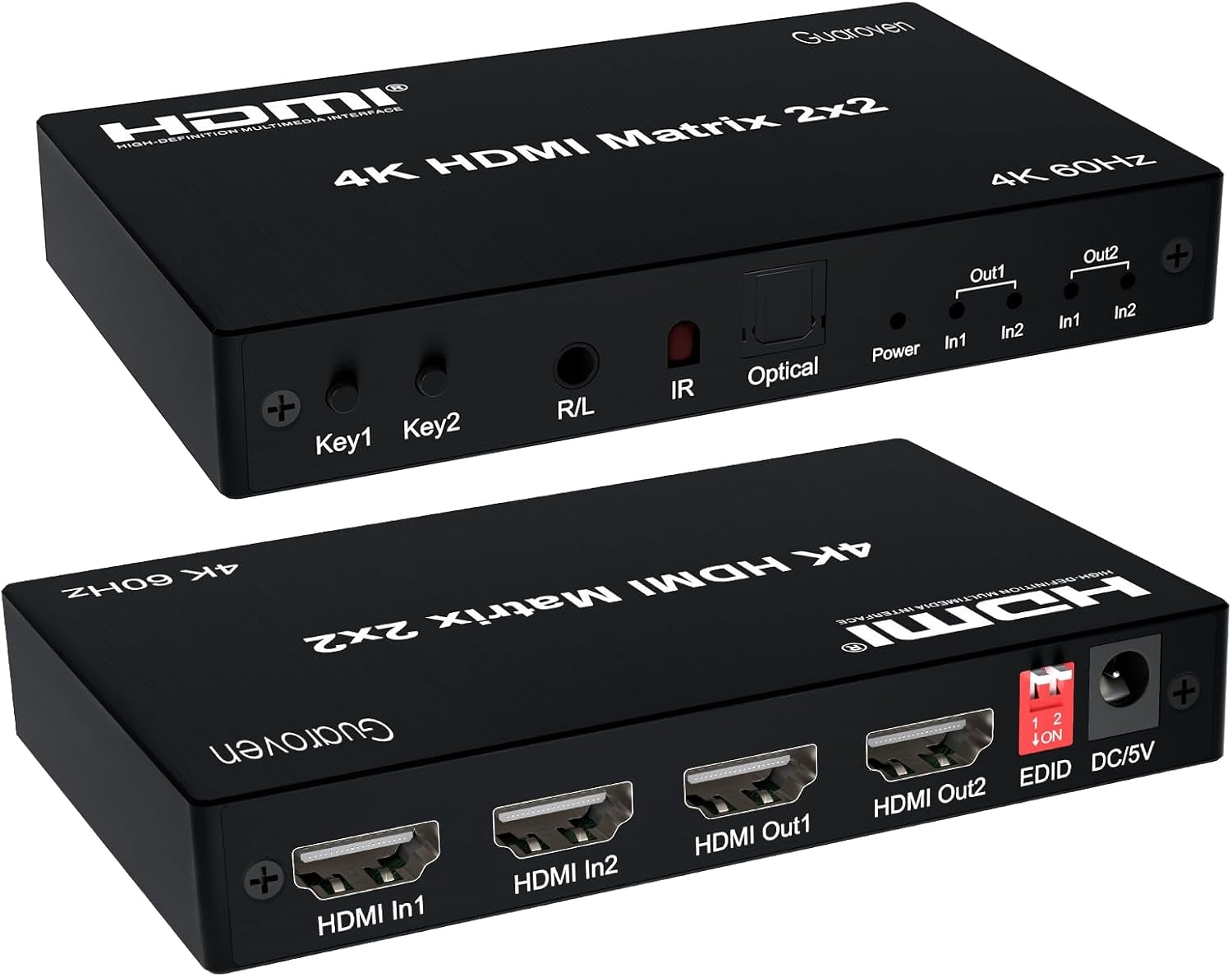 NÖRDIC HDMI 4K 60Hz Matrix-kytkin 2x2 3D Video Toslink Stereo EDID