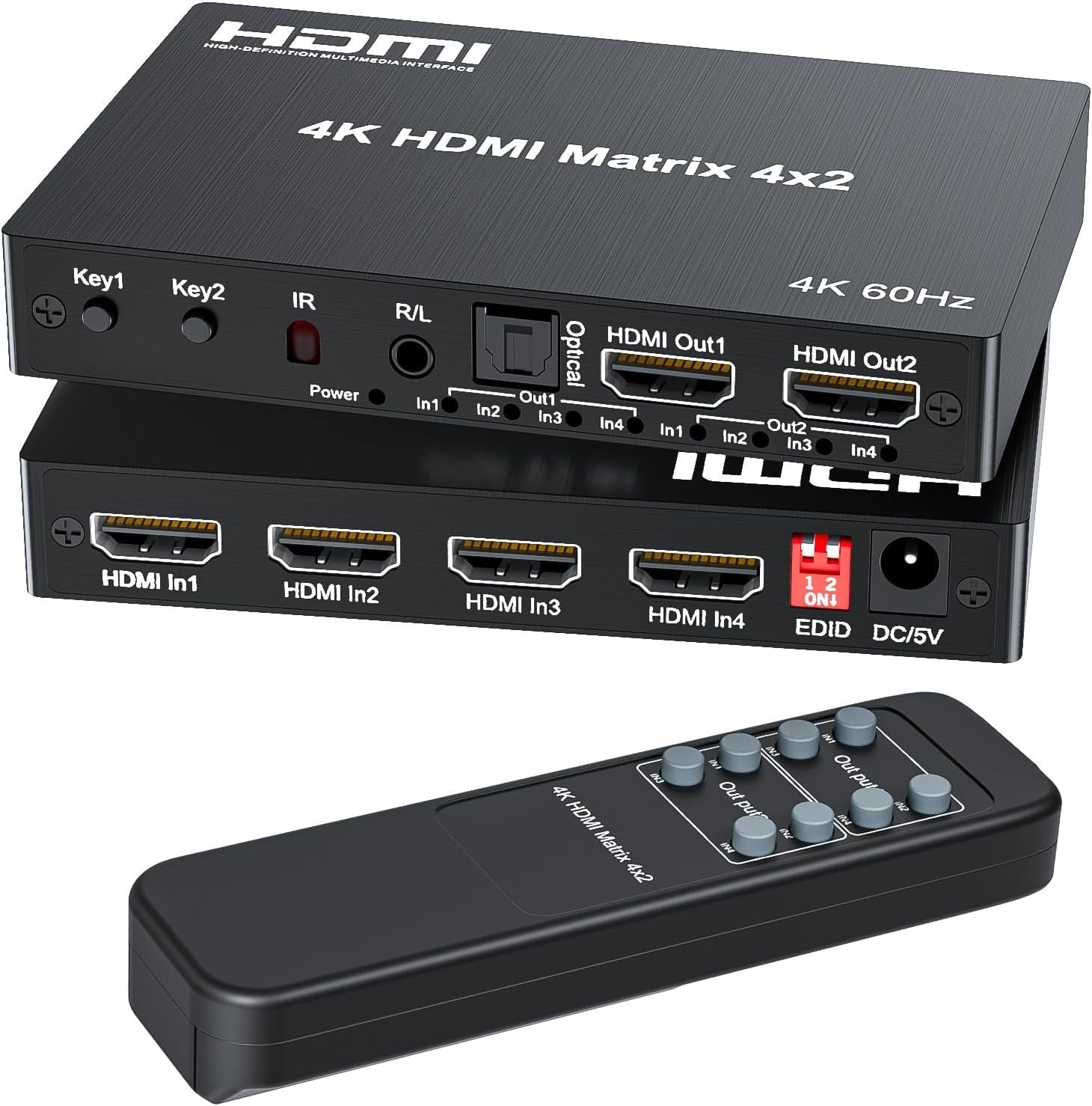 NÖRDIC HDMI 4K 60Hz Matriisikytkin 4x2 3D Video Toslink Stereo EDID