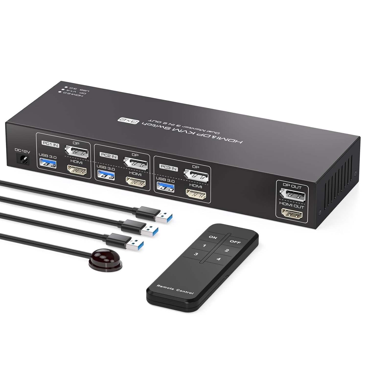 NÖRDIC KVM-kytkin 3/2 8K60Hz DP 1.4 HDMI 2.0 KVM USB 3.0