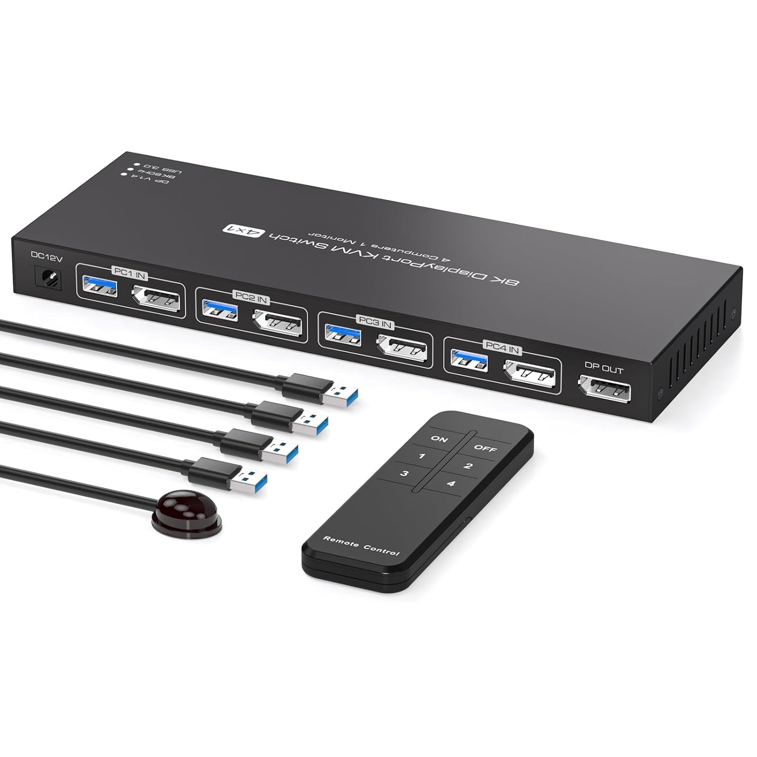 NÖRDIC KVM-kytkin 4–1 DP 8K60Hz 4K144Hz 4xUSB 3.0