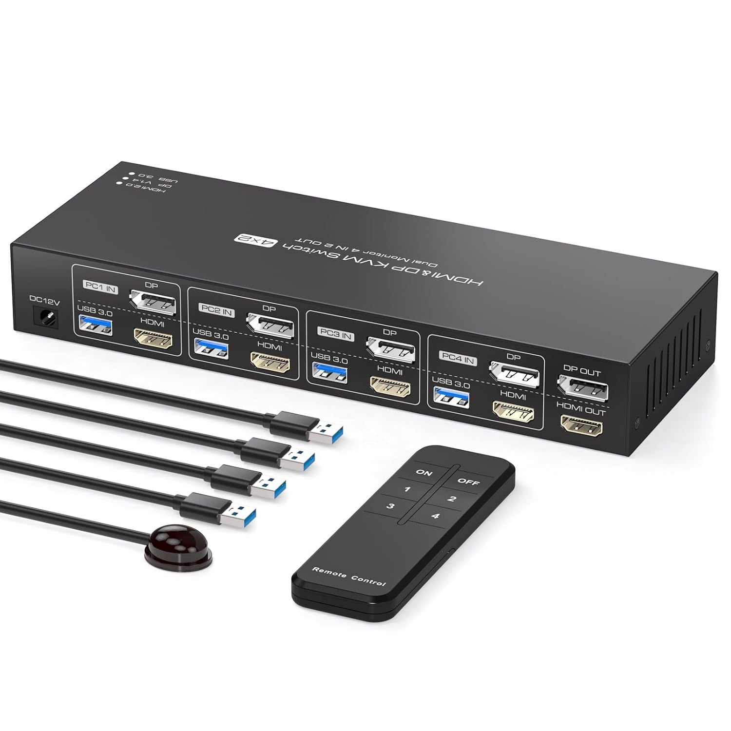 NÖRDIC KVM-kytkin 4–2 DP + HDMI 4K 60Hz USB3.0