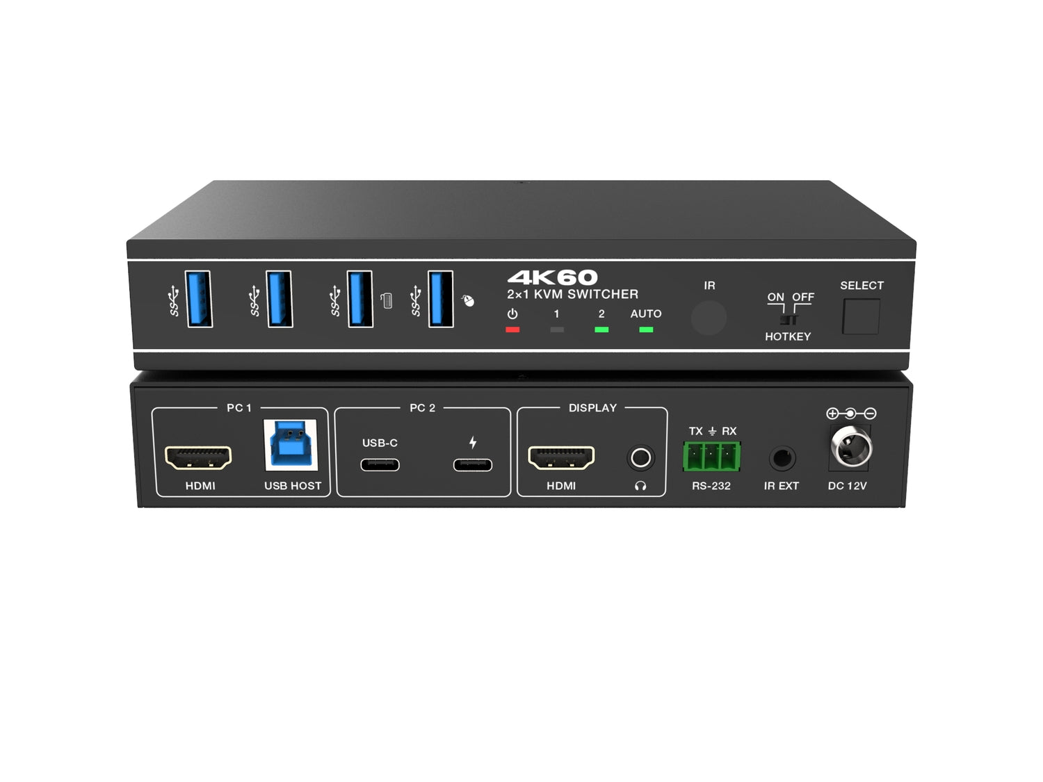 NÖRDIC KVM-Kytkin 2–1 USB-C ja HDMI 4K60Hz 4xUSB-A