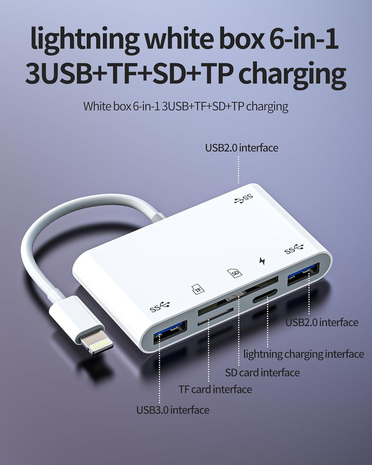 NÖRDIC Lightning Kortinlukija 2-paikkainen SD, MicroSD 3xUSB-A 1xLightning-lataus UHS-I